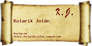 Kolarik Jolán névjegykártya